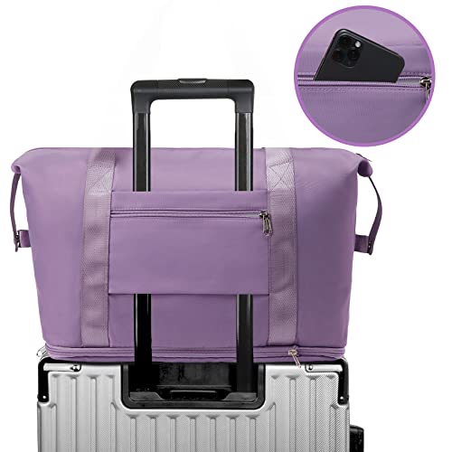 ZGWJ Travel Tote Bags, Expandable Overnight Weekender Bag for Women Foldable Carry-On - color: Purple