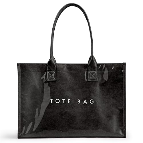 KALIDI PVC Tote Bag Women’s Kraft Paper Work Handbags Purses with Top Handle - color: Black