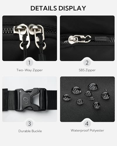 WATERFLY Fanny Pack Belt Bag for Men Women Casual Waist Pack - color: Black