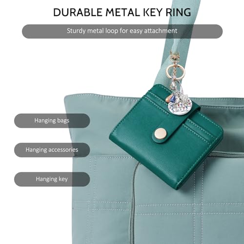 POIUGOYA Slim Wallet for Women RFID Card Holder Keychain - color: Forest Green