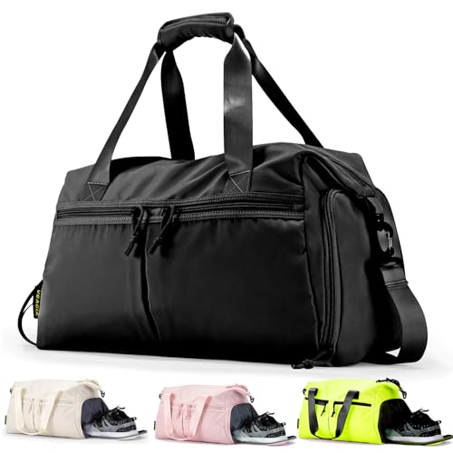 Weekender Duffel Bag With Shoe Compartment And Wet Pocket-Luggage Everyday Overnight Bag for Men and Women Travel-Carry On Gym Bag - color: Black, size: L