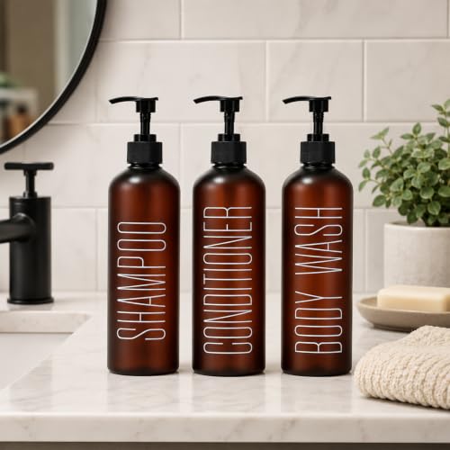 16oz Brown Shampoo and Conditioner Dispenser- Empty Refillable Pump Bottles - color: Brown&black Pump