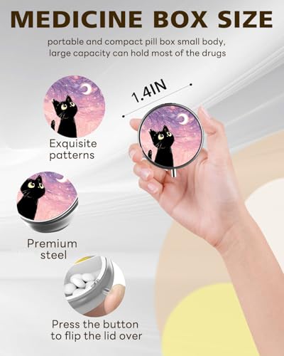 LRITER Pill Case, 3 Compartment Portable Travel Pill Box, Pillbox Organizer - color: Pink Starry Sky Cat