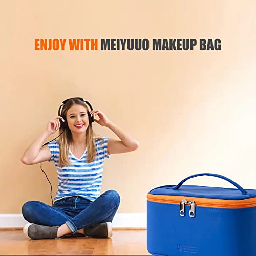 Meiyuuo Travel Makeup Bag for Women, PU Leather Cosmetic Bag, Navy Blue - color: Navy Blue