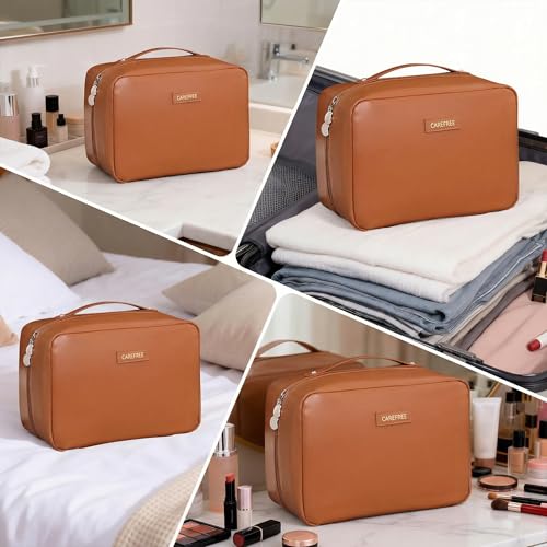 Travel Makeup Bag, Large Capacity Cosmetic Bags for Women - color: Brown