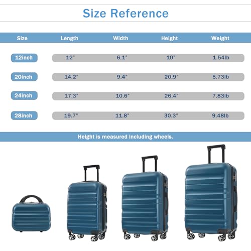 Merax Luggage Set 13 Piece, Hardshell ABS Suitcases with 8 Silent Spinner Wheels, Durable and Lightweight Travel Luggage for Family Trips - color: Ink Blue, style: 13-piece Set