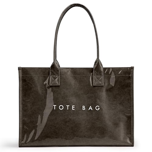 KALIDI PVC Tote Bag Women’s Kraft Paper Work Handbags Purses with Top Handle - color: Coffee