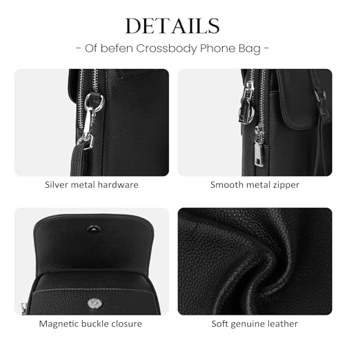 befen Genuine Leather Small Crossbody Bags for Women Cell Phone Purse - color: Black