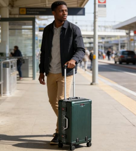 feilario PC Hardside Carry On Luggage, Aluminum Frame, TSA Lock, Cup Holder - color: A5-Forest Green (zipperless closure), size: 20.8"