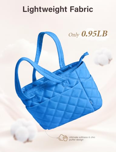 Uselike Tote Bag for Women, Lightweight Puffer Tote Work Bags with Compartments for Travel, Quilted Shoulder Bag with Zipper - color: Blue