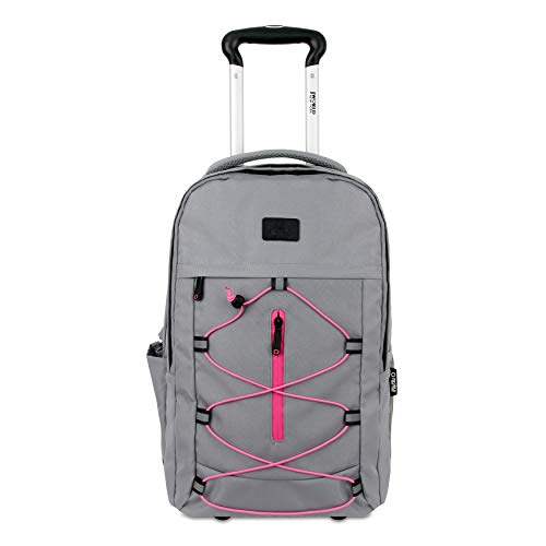 J World New York Lash Rolling Backpack. Laptop Bag With Wheels. Wheeled Carry-On Travel Luggage - color: Grey/Pink