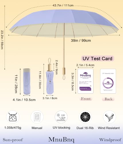 Sun Umbrella UV Protection Cute Windproof Walking Parasol for Women - color: Purple & Beige