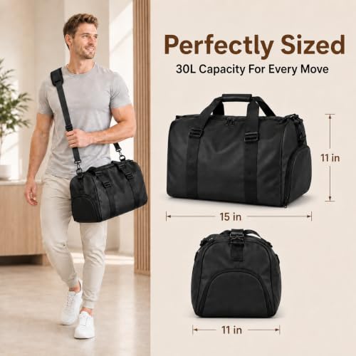 Gym Duffel Bag with Shoe Compartment, Water Resistant Travel Bag - color: black