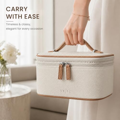 Prite 2 Pcs Makeup Bag Set Travel Cosmetic Case with Clear Toiletry Bag - color: Beige