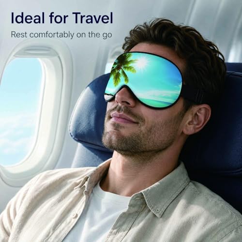 Silk Sleeping Eye Mask for Men Women Beach Summer Tropical Soft Adjustable Night Sleep Mask for Travel, Home, Office - color: Beach