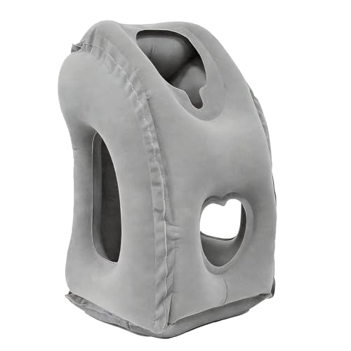 1-Pack Comfortable Inflatable Travel Pillow, Neck Support Air Pillow with Storage Bag for Shoulder and Head Relief, for Airplane Train Car Office Home Use, Grey