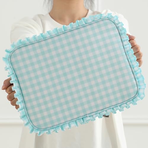 Ruffled Makeup Bag, Mint Gingham - color: Mint Gingham
