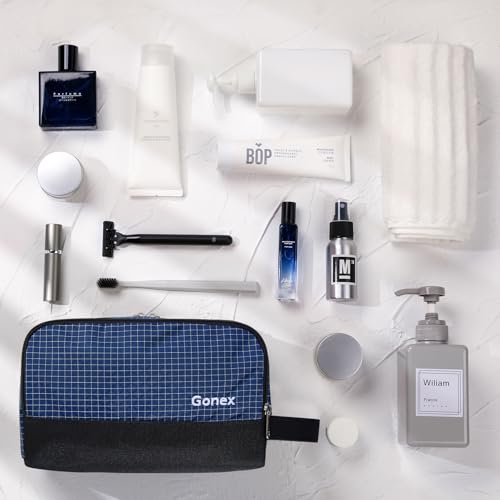 Gonex Travel Toiletry Bag for Men, Water Resistant Dopp Kit for Toiletries - color: Check Patten (Navy Blue)