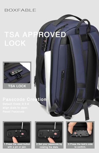 45L Travel Backpack with Vacuum Compression System Fits 16" Laptop | Expandable Carry On Backpack with Pump, Water Resistant, TSA Lock, Vacuum Backpack for Travel & Business - color: Blue B