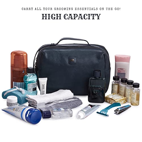 Leather Toiletry Bag Dopp Kit for Men Women Travel Shaving Pouch Organiser - color: Ocean Blue