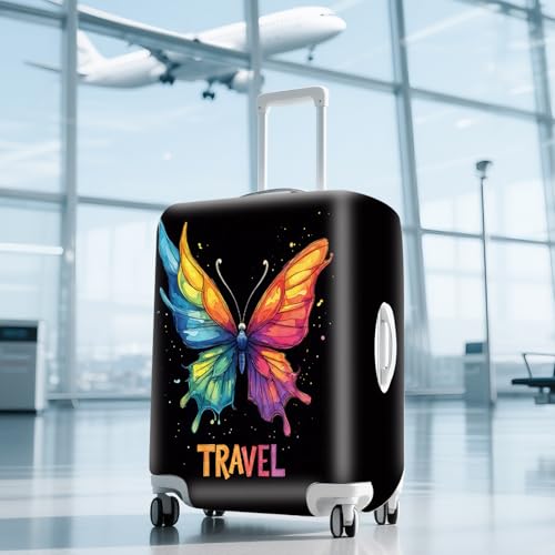 ANNA QUEEN Travel Butterfly Luggage Cover Suitcase Protector Suitcase Cover Anti-Scratch,Stretchable Bag Cover Washable Durable Polyester with Elastic Hem with Zipper Closure - color: Butterfly-Travel, size: M(fits 24-26Inch suitcase)