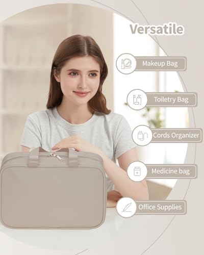 Narwey PU Leather Large Travel Toiletry Bag Women Toiletries Bag Skincare Bag Makeup Bag Organizer Make up bag Cosmetic Bag Medicine Bag for Girls (Large, Brown) - color: A-Brown