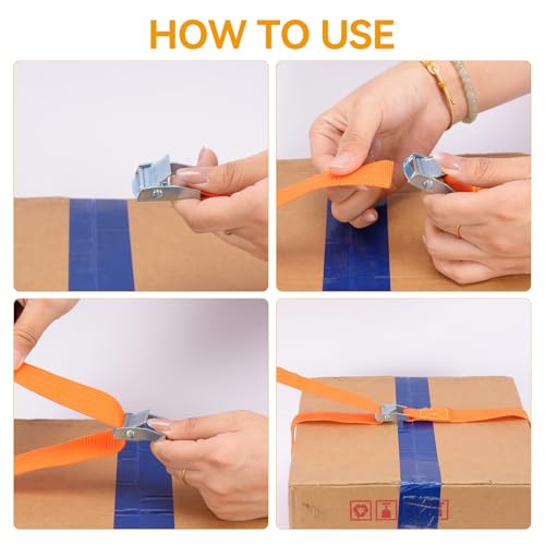 Tie Down Straps 4-Pack, 0.8" x 6.6Ft (2x200cm) Heavy Duty Orange Lashing Straps, Adjustable Retaining Straps with Buckle for Vans, Motorcycle, Trailer, Luggage, Car Roof Rack - size: XK 20 mm * 2000 mm * 4 pcs Orange