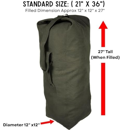 Top Load Heavyweight Cotton Canvas Tactical Military Duffle Bag Carryall Shoulder Storage Bulk Travel Bag, Olive Drab - 12" x 12" x 27" - color: Olive Drab, size: 21" x 36"