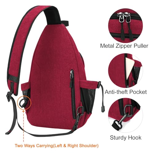 MOSISO Crossbody Sling Bag for Women, Shoulder Backpack, Hiking Daypack Bag - color: Red
