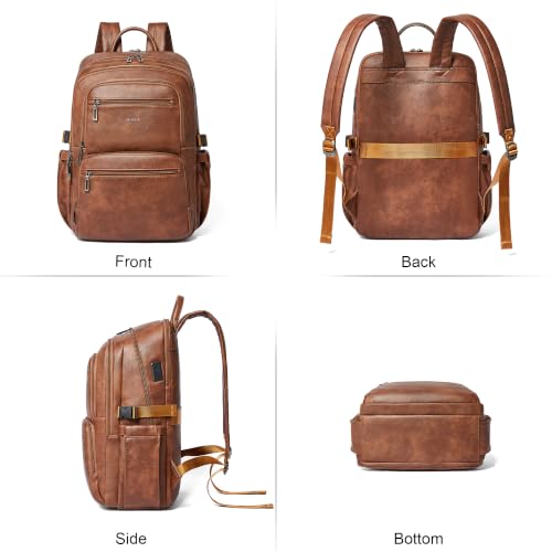 Shrrie 17 Inch Laptop Leather Backpack for Women with USB Charger - color: Caramel Brown