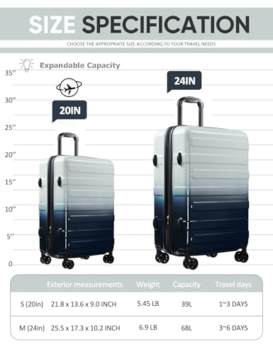 Tolino Checked 24 In Expandable Luggage Hardside Suitcase with Wheels | Lightweight Gradient PC+ABS Hardshell | Smooth 360° Spinner Wheels | Expands 20% | TSA Lock - color: Mystic Haze, size: M(24 In)