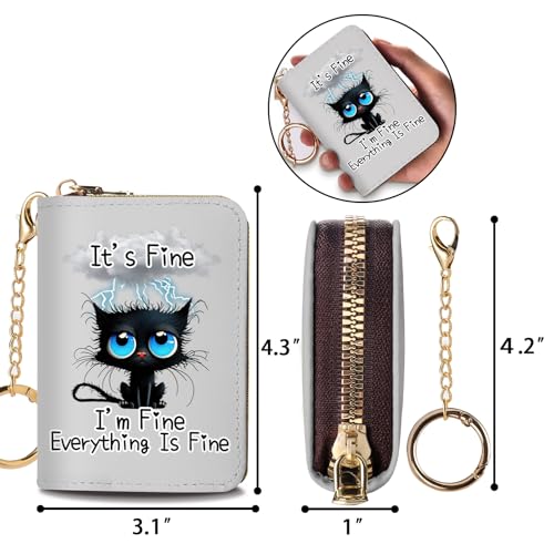 Yonlevres Credit Card Holder RFID Small Wallet Women Keychain Zipper - color: Cat