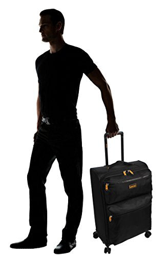 LUCAS Designer Luggage Collection - Expandable 28 Inch Softside Bag - Durable Large Ultra Lightweight Checked Suitcase with 8-Rolling Spinner Wheels (Black) - color: Black