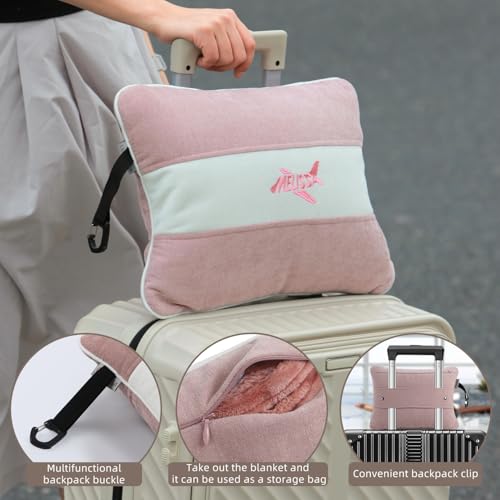 Melissa Large Soft Travel Blanket and Inflatable Pillow Set - color: Pink