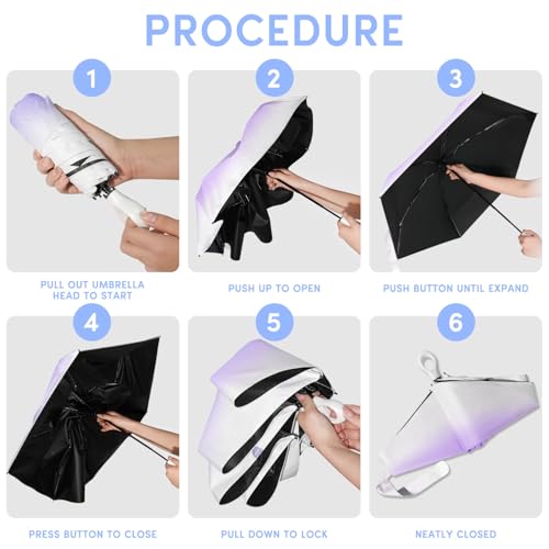 Mini Travel Umbrella Small Umbrella for Travel UV Parasol Compact Foldable - color: 03 Purple