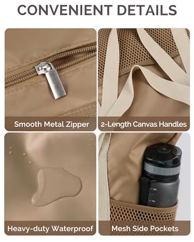 HOMESPON Beach Bag Large Waterproof Sandproof Tote for Women with Zipper and Mesh Pockets - color: Khaki, size: Large