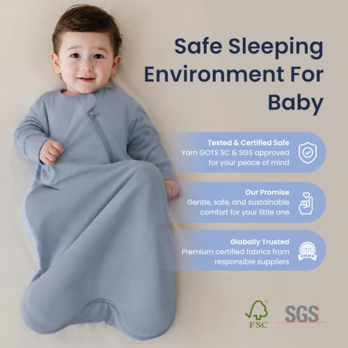 KaiyaBaby Organic Cotton Baby Sleep Sack, Long Sleeve 1.0 TOG, 0-6M - color: Blue Flint Stone, size: 0-6M