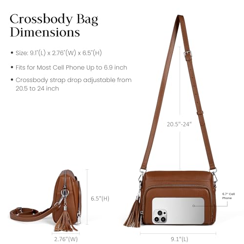 befen Genuine Leather Crossbody Bags for Women Leather Wallet Travel Purse - color: Cognac Brown