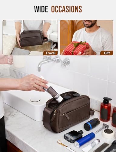 PU Leather Toiletry Bag for Men, Dark Brown - color: Dark Brown, size: Medium