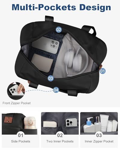 Pritent Travel Duffle Bag, Weekender Overnight Personal Item Carry On Bag - color: Black, size: Medium