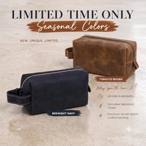 Personalized Handmade Genuine Leather Toiletry Bag | Custom Engraved Shaving Dopp Kit with Name, Initial | Travel Pouch for Men, Him, Husband, Dad, Boyfriend | Gift Idea for Groomsmen