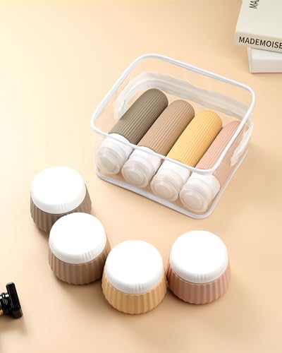 Mrsdry Travel Bottles 8 Pack, TSA Approved 3 oz Toiletries Containers, Leak Proof Silicone Squeezable Essentials Jars with Clear Bag - color: Apricot, size: Bottle 3oz Jars 3oz