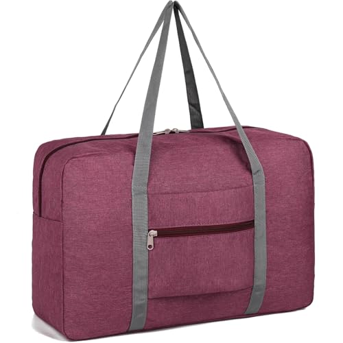 Lightweight Foldable Travel Duffel Bag, Compact Carry-On Luggage for Overnight Trips, Unisex Weekender (Red) - color: Red