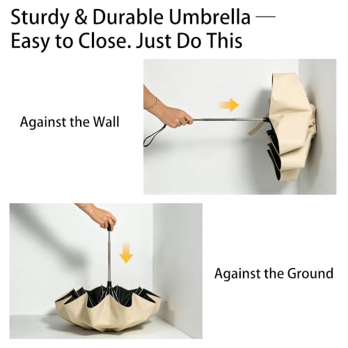 Automatic Mini Travel Umbrellas for Rain/Sun, Small Lightweight Folding Auto Open/Close Windproof Compact Umbrellas for Women Men, Fits Car & Backpack - color: Apricot