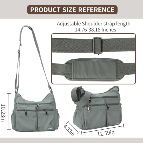 ELDA Large Nylon Crossbody Bags for Women, Travel Purses Shoulder Handbag - color: Grey Blue