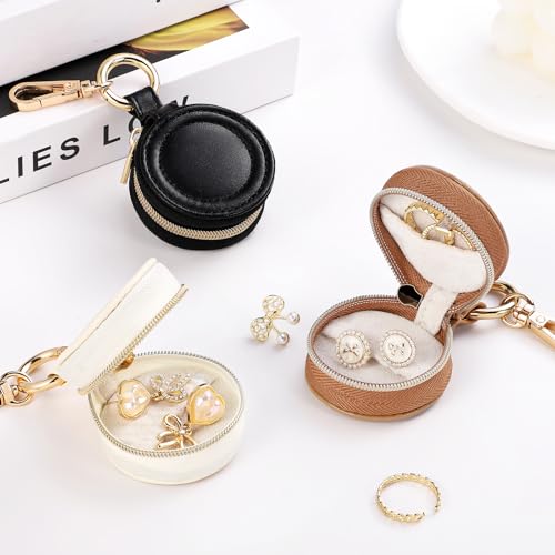 2 Pcs Portable Jewelry Ring Holder Boxs with Keychain - color: Khaki+Black