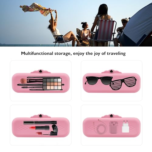 Silicone Makeup Brush Holder Bags: Cosmetic Case with Magnetic-Metal-Buttons for Travel, Makeup Pouch Case for Makeup Tools Storage
