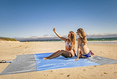 WEKAPO Beach Blanket Sandproof Waterproof, Extra Large Beach Mat, Oversized & Compact Sand Free, Quick Drying Beach Essentials for Vacation, Cruise, Picnic & Camping with Stakes - color: Periwinkle Blue, size: 9x7 FT (1~5 person)