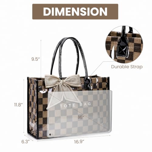 Lushandy PVC Tote Bag Women's Waterproof Jelly Beach Bag Work Hobo Handbag - color: Checkered-black02