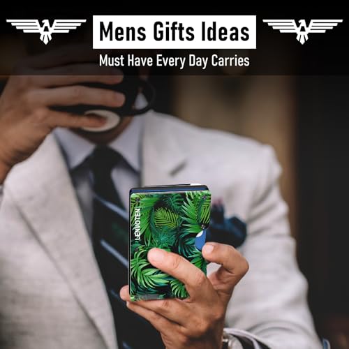 Lenvoten Upgraded Hinged Minimalist Wallet for Men, RFID Blocking Wallet - color: T1-Palm Leaves